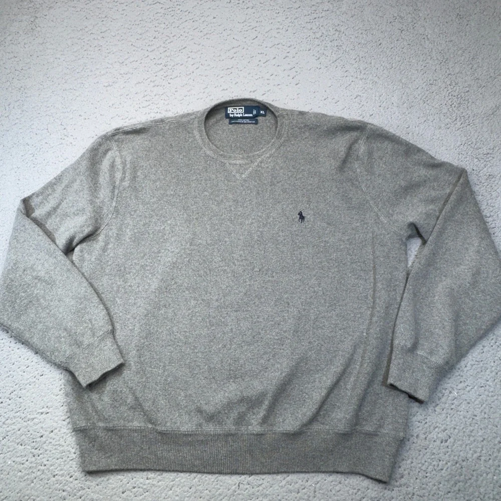 Polo Ralph Lauren Sweater‎ Mens XL Gray Crewneck Pony Logo Cotton Pullover